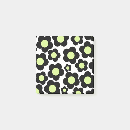 Preppy Black Neon Green Hippie Blume Pattern Post-it Klebezettel (Vorderseite)