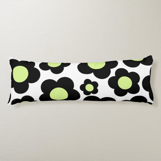 Preppy Black Neon Green Hippie Blume Pattern Seitenschläferkissen (Vorderseite)