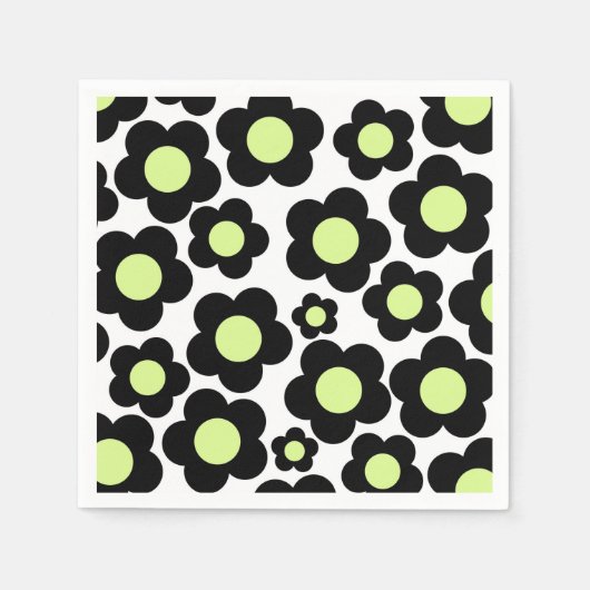Preppy Black Neon Green Hippie Blume Pattern Serviette (Vorderseite)