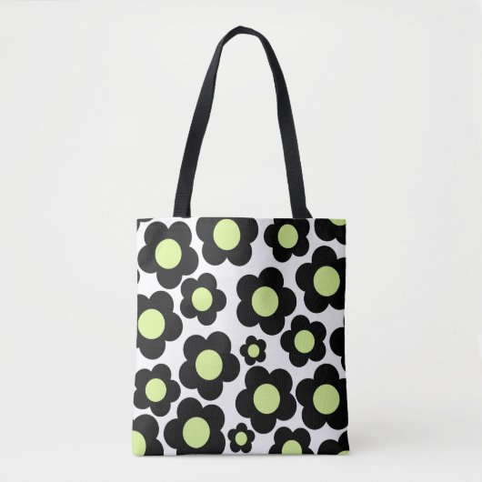 Preppy Black Neon Green Hippie Blume Pattern Tasche (Vorderseite)