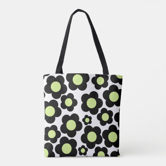Preppy Black Neon Green Hippie Blume Pattern Tasche (Rückseite)
