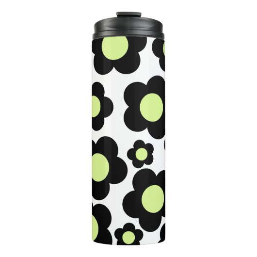 Preppy Black Neon Green Hippie Blume Pattern Thermosbecher (Vorderseite)