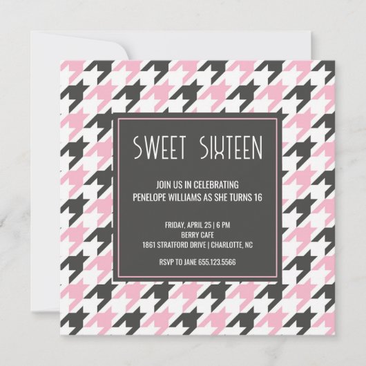 Preppy black pink Hahnentrittmuster pattern Sweet  Einladung (Vorderseite)
