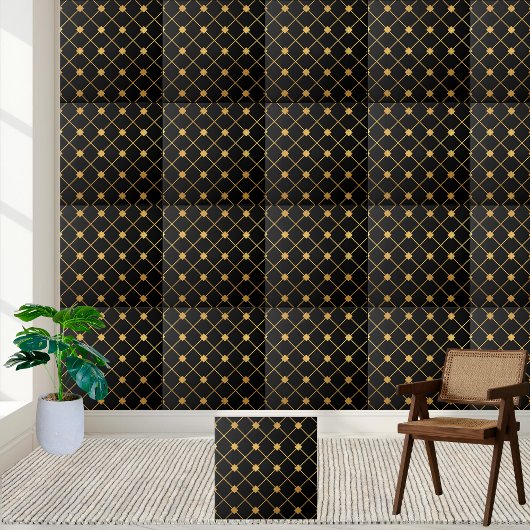 Preppy Black und Gold Geometric Tile Fliese