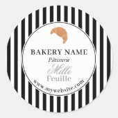 Preppy Black White Stripes Bakery Logo Product Runder Aufkleber (Vorderseite)