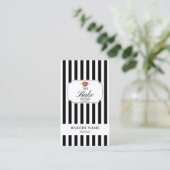 Preppy Black White Stripes Bakery Logo QR Code Visitenkarte (Stehend Vorderseite)