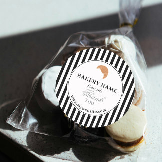 Preppy Black White Stripes Bakery Logo Thank You Runder Aufkleber
