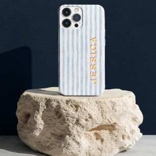 Preppy Blau gestreift benutzerdefinierter Name Case-Mate iPhone Hülle