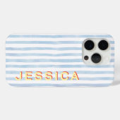 Preppy Blau gestreift benutzerdefinierter Name Case-Mate iPhone Hülle (Rückseite (Horizontal))