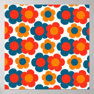 Preppy Blau Orange Hippie Blumenmuster Poster