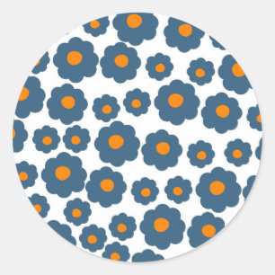 Preppy Blau Orange Hippie Blumenmuster Runder Aufkleber