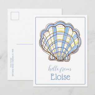 Preppy Blau und Gelb Kariert Kammuschel Postkarte