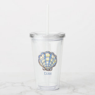 Preppy Blau und Gelb Kariert Schalen-Muschel Acryltrinkbecher