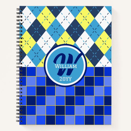 Preppy Blaue Himbeer-Limonade Argyle und Karos Notizblock (Vorderseite)