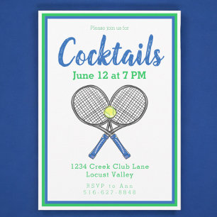 Preppy Blaue Tennis-Schläger Cocktailparty Einladung
