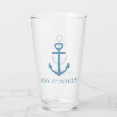 Preppy blauer Anker Carolinas personalisiert Glas (Rückseite)