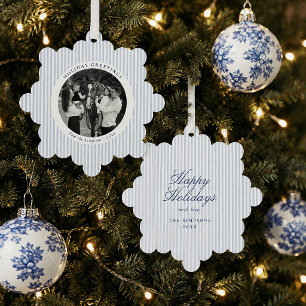 Preppy Blaustreifen-Feiertags-Weihnachtsfoto Ornament Karte