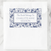 Preppy Blue and Gray Floral Buchzeichen Rechteckiger Aufkleber (Tasche)