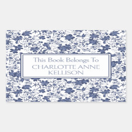 Preppy Blue and Gray Floral Buchzeichen Rechteckiger Aufkleber
