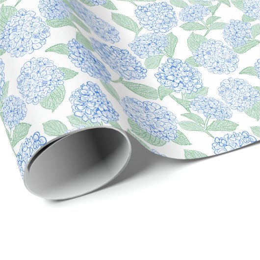 Preppy Blue and Green Hydrangea Geschenkpapier (Rolleneckpunkt)