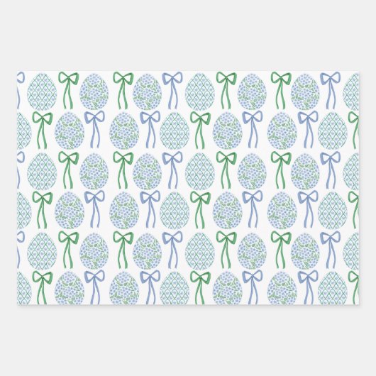 Preppy Blue and Green Oaster Bows and Eggs Geschenkpapier Set (Vorderseite 2)