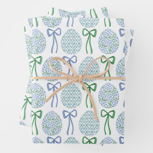 Preppy Blue and Green Oaster Bows and Eggs Geschenkpapier Set (Beispiel)