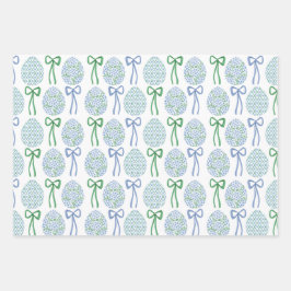Preppy Blue and Green Oaster Bows and Eggs Geschenkpapier Set