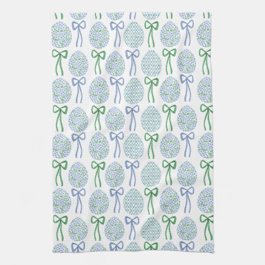 Preppy Blue and Green Oaster Bows and Eggs Geschirrtuch (Vertikal)