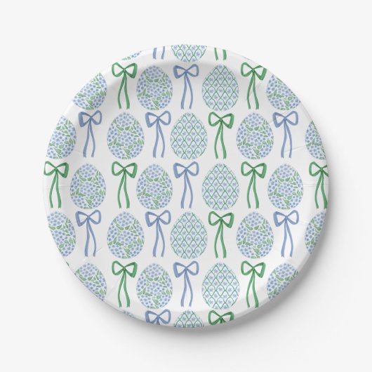 Preppy Blue and Green Oaster Bows and Eggs Pappteller (Vorderseite)