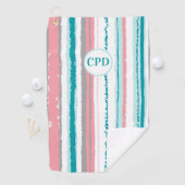Preppy Blue and Pink Striping Mit Monogramm Golf Golfhandtuch (Insitu)