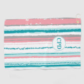 Preppy Blue and Pink Striping Mit Monogramm Golf Golfhandtuch (Horizontal)