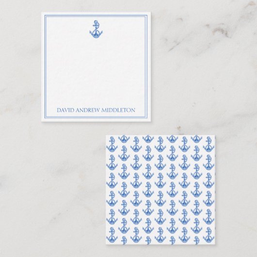 Preppy Blue and White Anchor Personalisiert Mitteilungskarte (Vorne/Hinten)