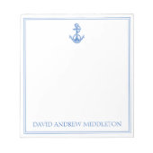 Preppy Blue and White Anchor Personalisiert Notizblock (Vorderseite)