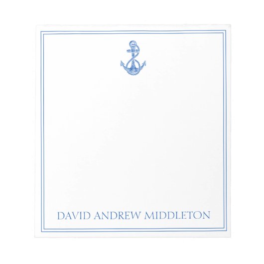 Preppy Blue and White Anchor Personalisiert Notizblock (Vorderseite)