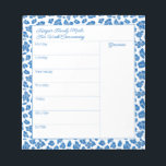 Preppy Blue and White Animal Print Meetingplaner Notizblock<br><div class="desc">Ein eleganter Essensplaner / wöchentlicher Aktivitätenplaner Design,  dass Sie mit Ihrem eigenen Text,  wenn gewünscht,  anpassen können. Das Design verfügt über einen blau-weißen Leopard-Rahmen für Druckmuster und Vorlagenfelder,  mit denen Sie den Text anpassen können.</div>