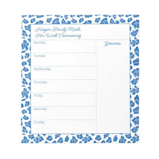 Preppy Blue and White Animal Print Meetingplaner Notizblock (Vorderseite)