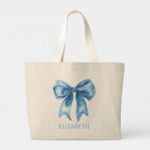 Preppy Blue and White Bow Personalized Jumbo Stoffbeutel (Rückseite)