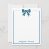 Preppy Blue and White Bow Personalized Mitteilungskarte (Vorderseite)