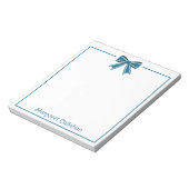 Preppy Blue and White Bow Personalized Notizblock (Rotiert)