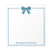 Preppy Blue and White Bow Personalized Notizblock (Vorderseite)
