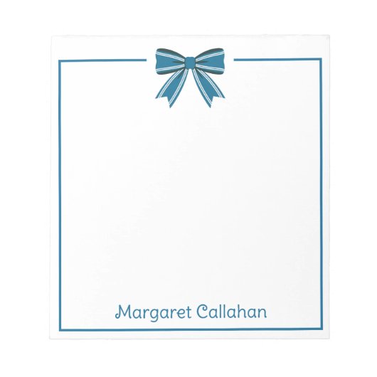 Preppy Blue and White Bow Personalized Notizblock (Vorderseite)