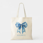 Preppy Blue and White Bow Personalized Tragetasche (Rückseite)