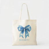 Preppy Blue and White Bow Personalized Tragetasche (Vorne)