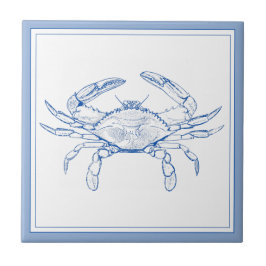 Preppy Blue and White Crab an der Küste Fliese