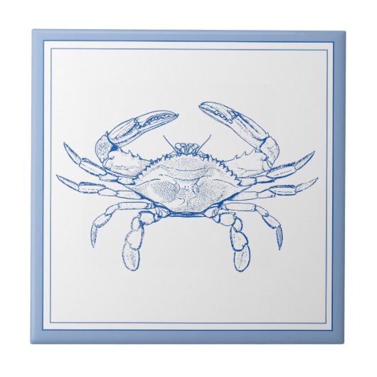 Preppy Blue and White Crab an der Küste Fliese (Vorderseite)