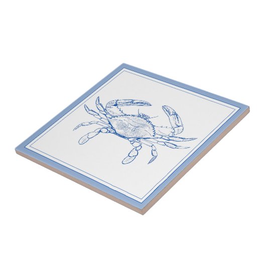 Preppy Blue and White Crab an der Küste Fliese (Seite)