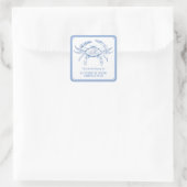 Preppy Blue and White Crab Buchzeichen Quadratischer Aufkleber (Tasche)