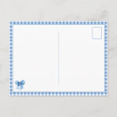 Preppy Blue and White Gingham Plaid and Bow Postkarte (Rückseite)