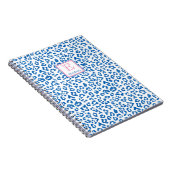Preppy Blue and White Leopard Print Mit Monogramm Notizblock (Rechte Seite)
