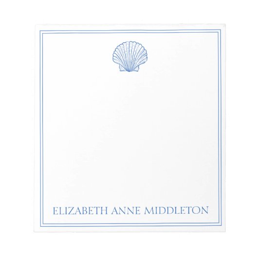 Preppy Blue and White Muschel Personalisiert Notizblock (Vorderseite)